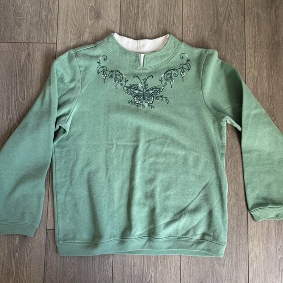 Vintage 90s Blair Petite Small Green Embroidered Butterfly Sweatshirt - Picture 6 of 9
